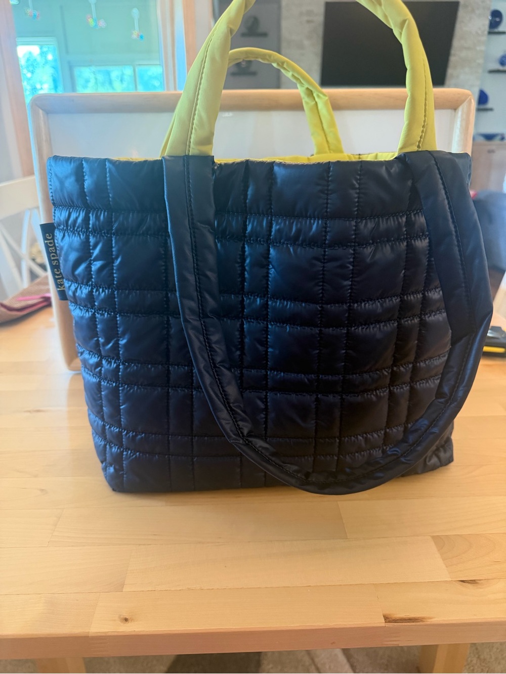 kate spade Quilted Navy Blue Tote with Yellow Interior and Handles